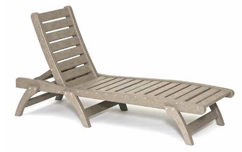 A wooden lounge chair is sitting on a white surface.