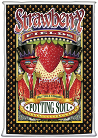 A bag of strawberry fields potting soil