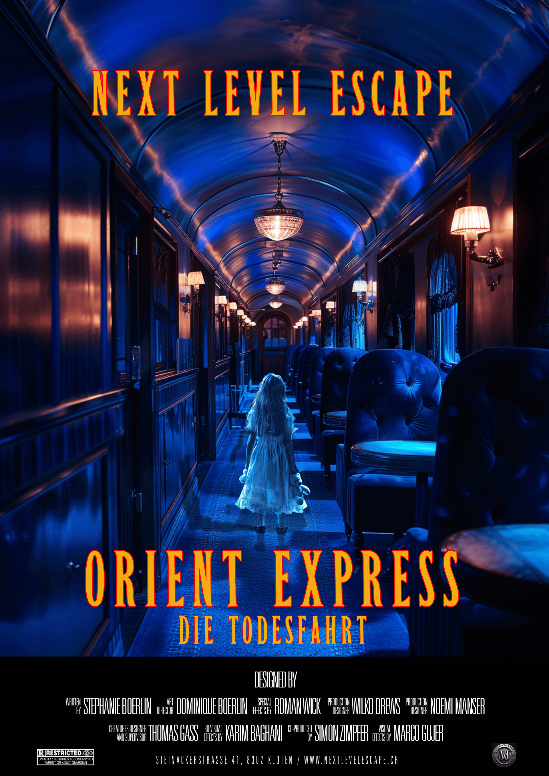 Ein Filmplakat für Orient Express mit einem kleinen Mädchen darauf