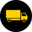black circle with yellow truck free local delivery icon