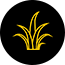 black circle with yellow grass mowers for all icon