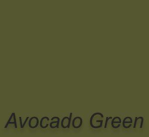 A close up of a green background with the words `` avocado green '' written on it.
