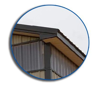 A picture of the roof of a building with a blue circle around it