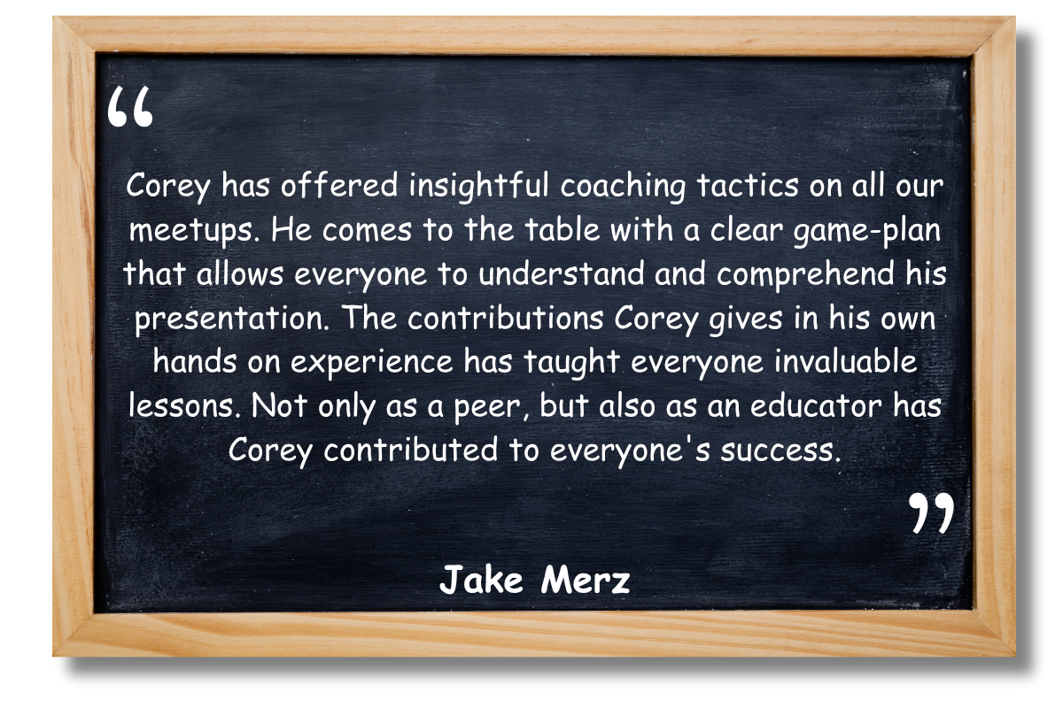 Blackboard with writing on it.