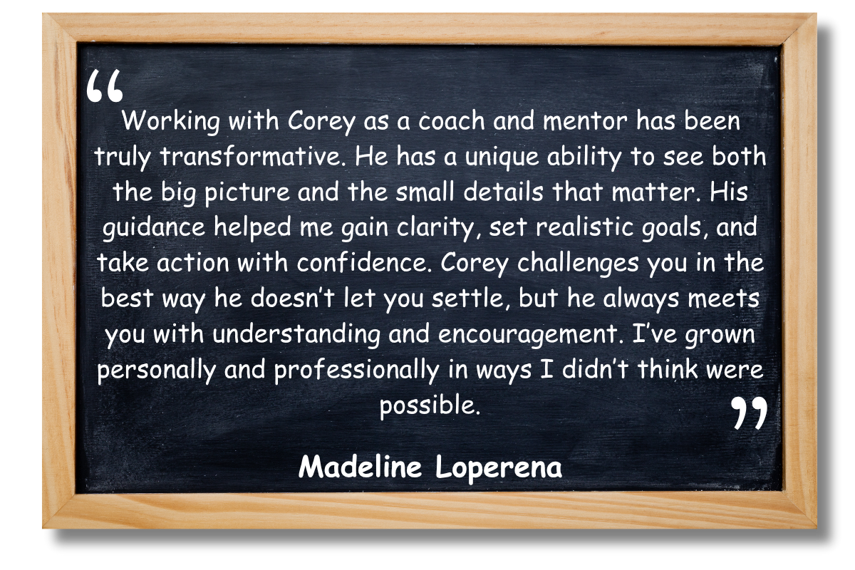 Blackboard with writing on it.