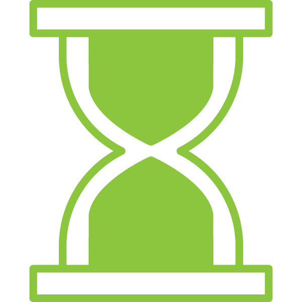 A green and white hourglass icon on a white background.