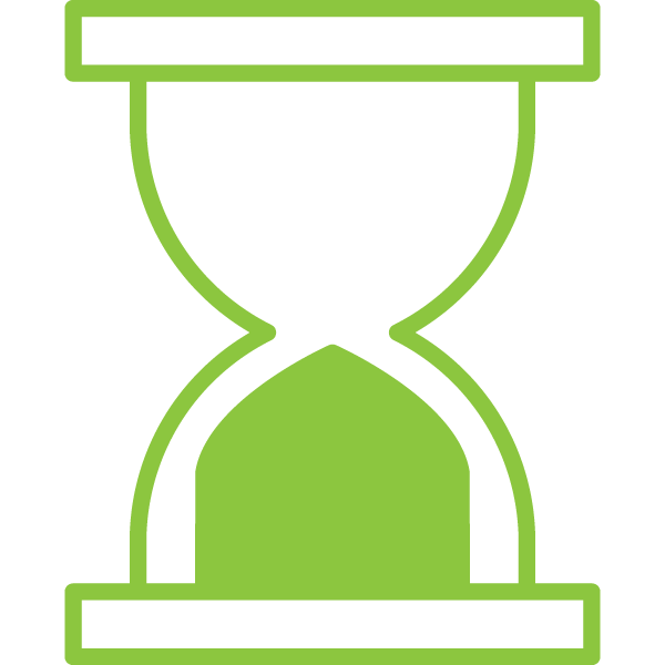 A green hourglass icon on a white background.