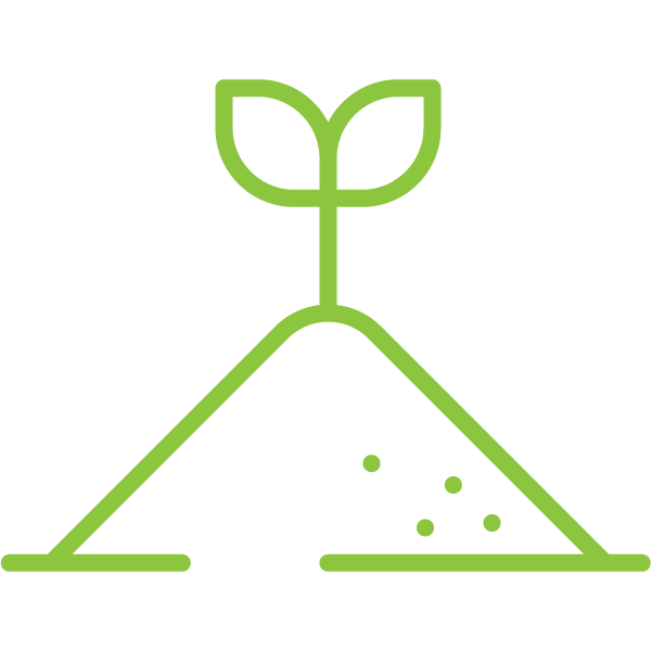 A line drawing of a plant growing out of a pile of dirt.