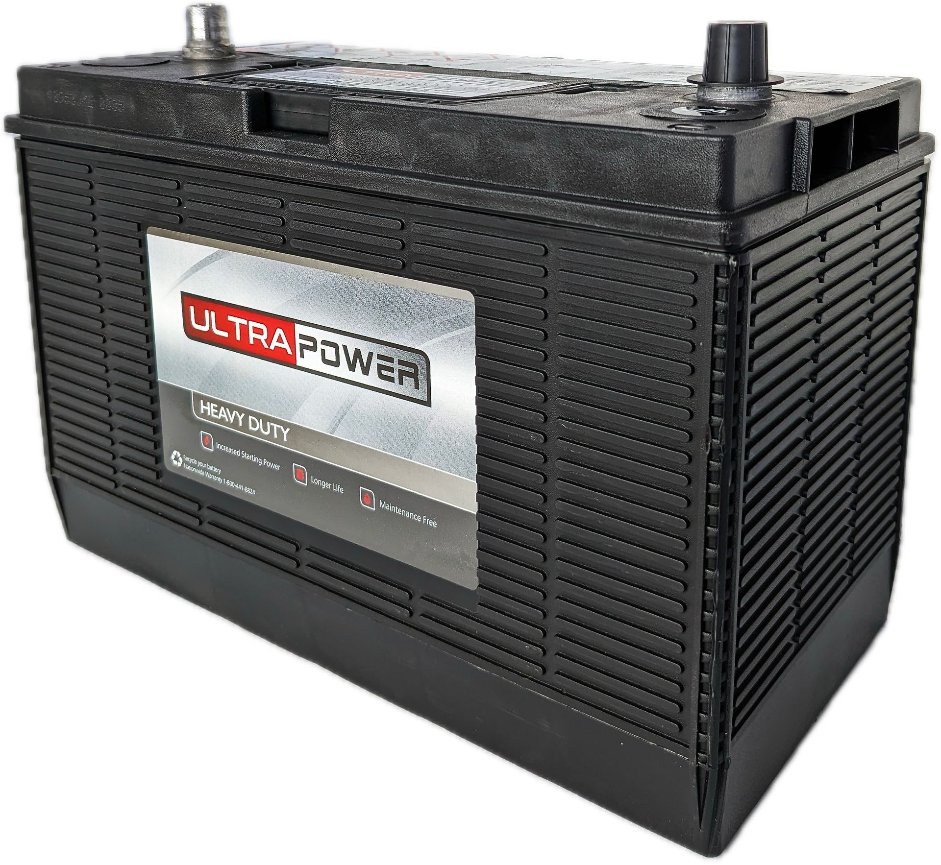 Black Ultra Power heavy-duty car battery.