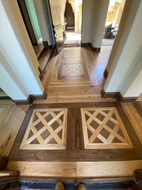 otay mesa grid patterned hickory hardwood sanding and refinish water based finish