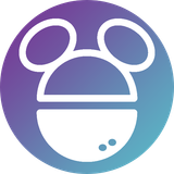 A purple and white circle with mickey mouse ears on it