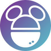 A purple and white circle with mickey mouse ears on it