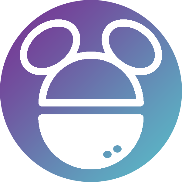 A purple and white circle with mickey mouse ears on it