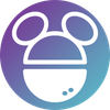 A purple and white circle with mickey mouse ears on it