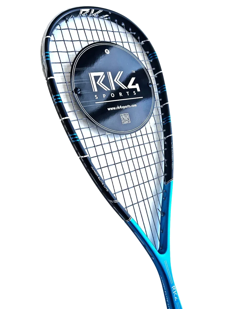 Two blue and black squash rackets.