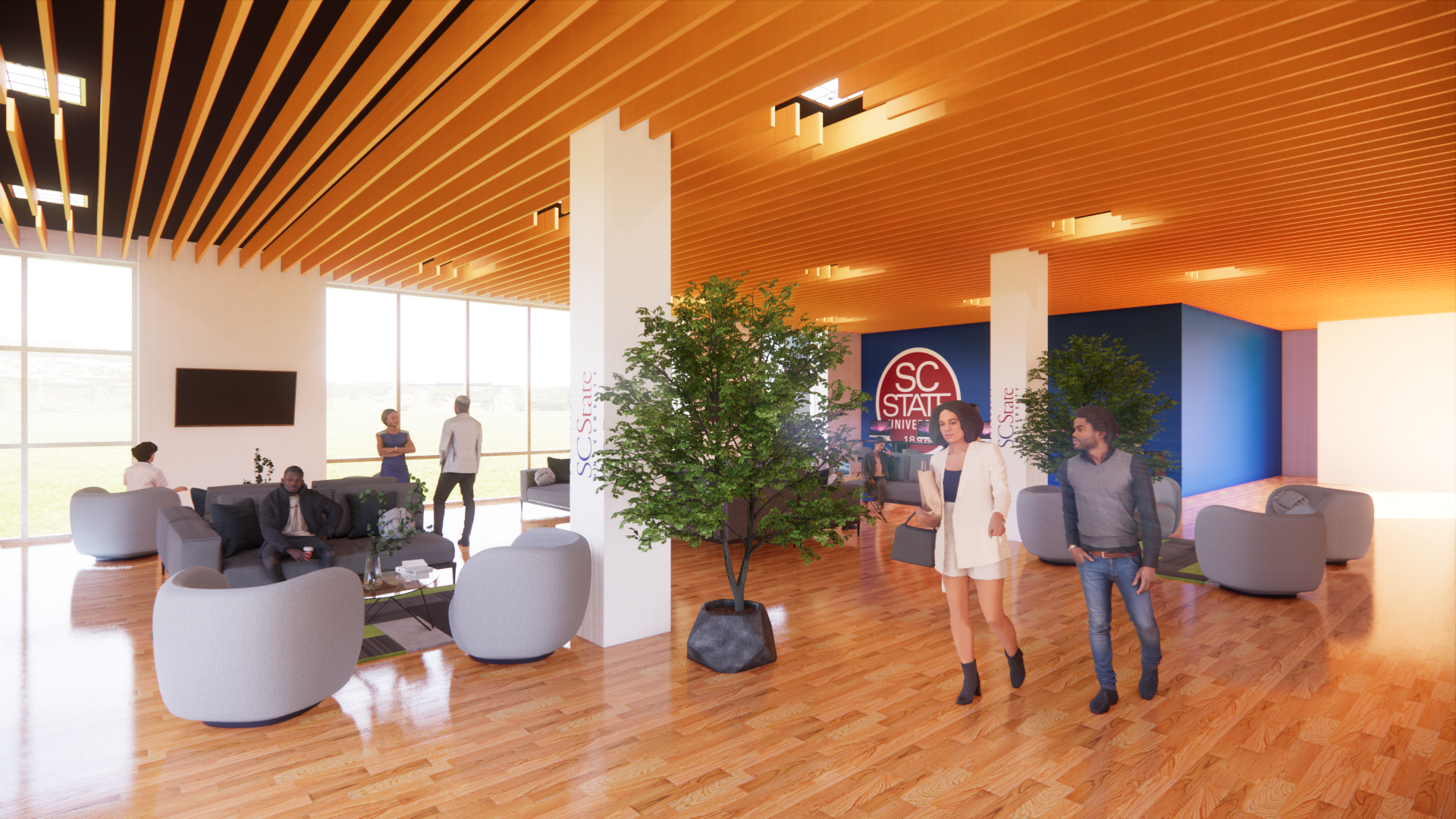 Picture of students walking in lobby