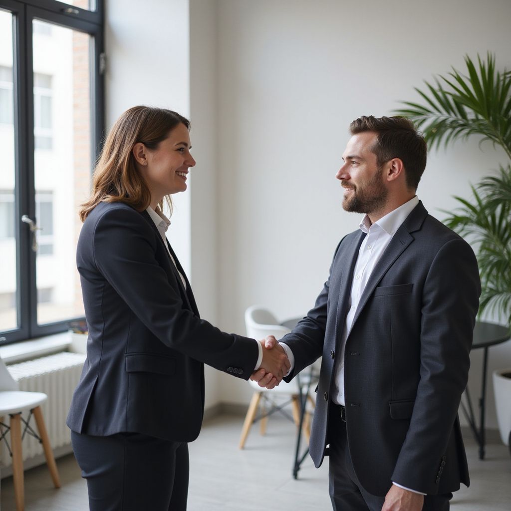 two people talking in office