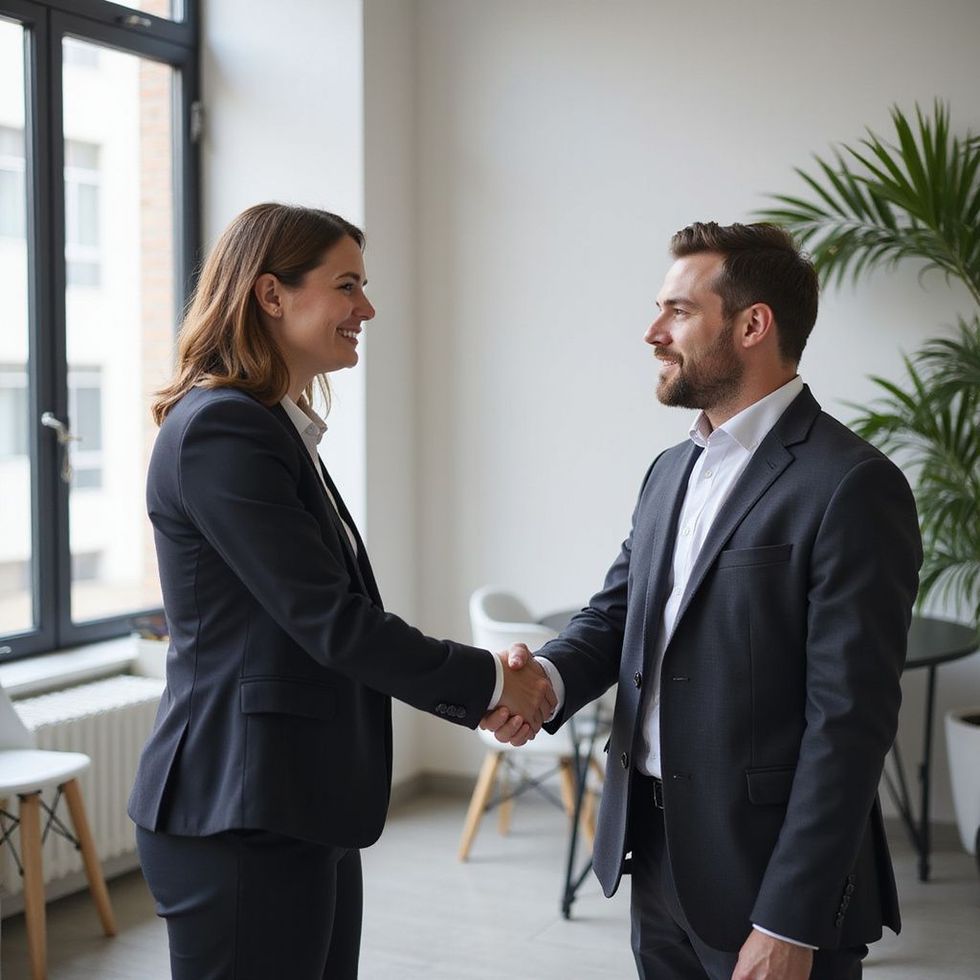 two people talking in office