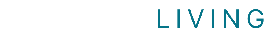 LIVING, teal text on a white background.