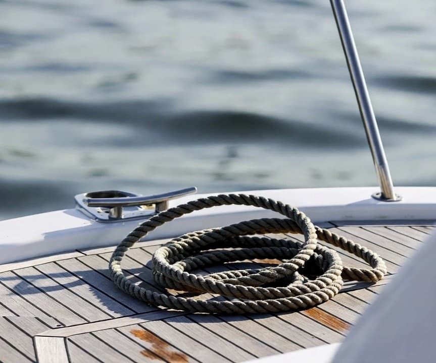 A coil of rope on a boat