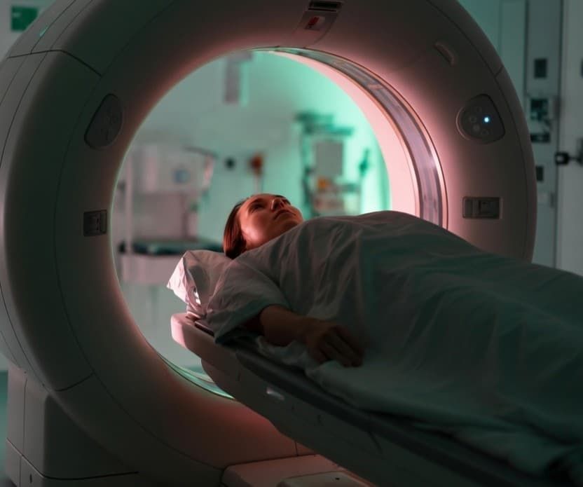 A patient entering an MRI