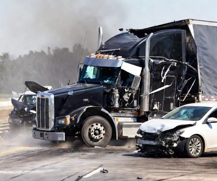 A highway accident with a truck and a car