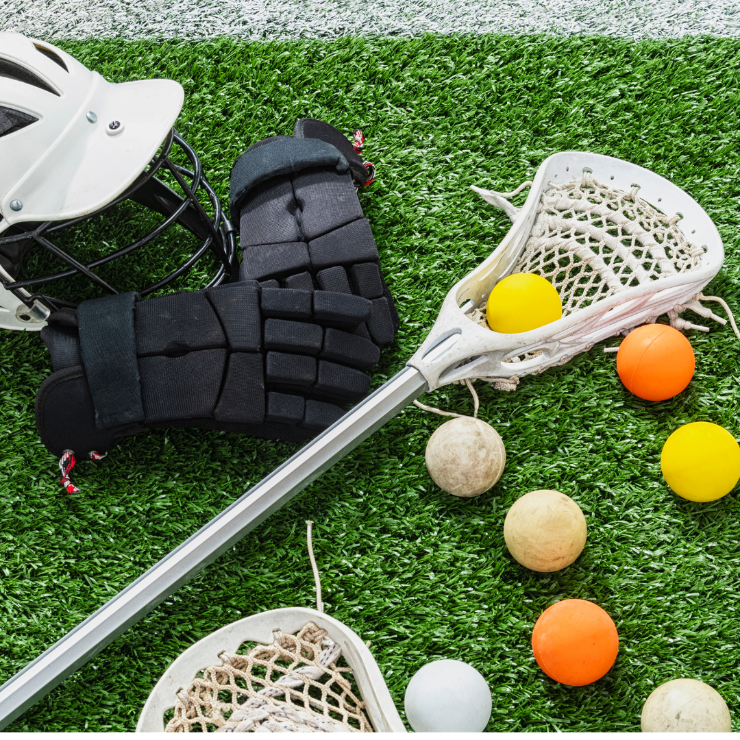 picture of lacrosse gear, stick, balls and glove