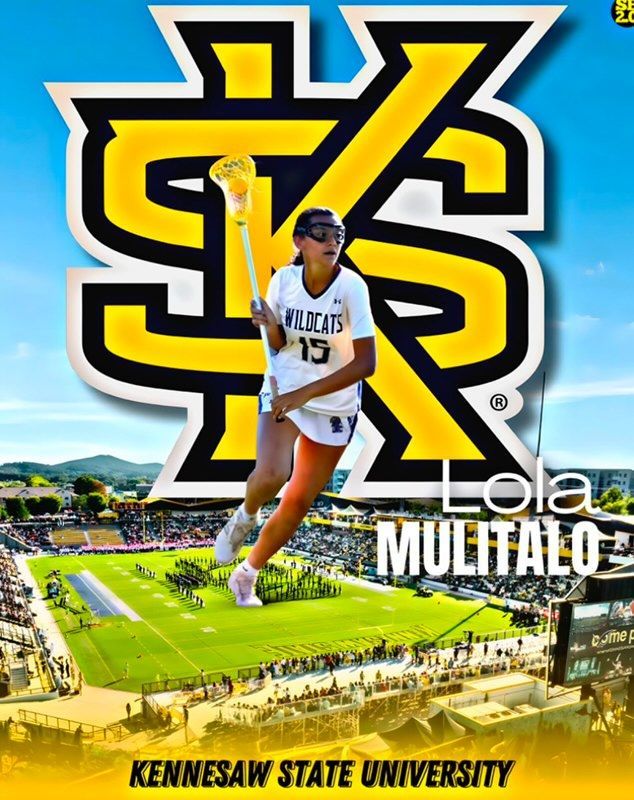 Lacrosse player commits to Slippery Rock University, shown with school logo and uniform