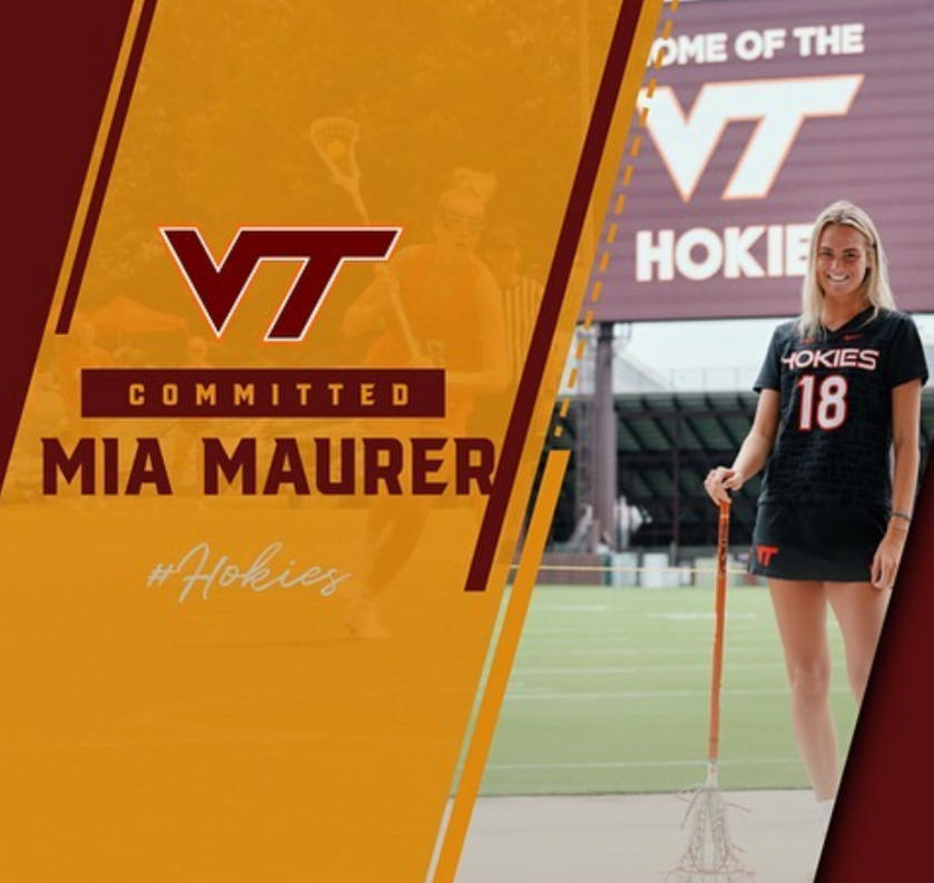 Image of Mia Maurer who committed to Virginia Tech with logo in image