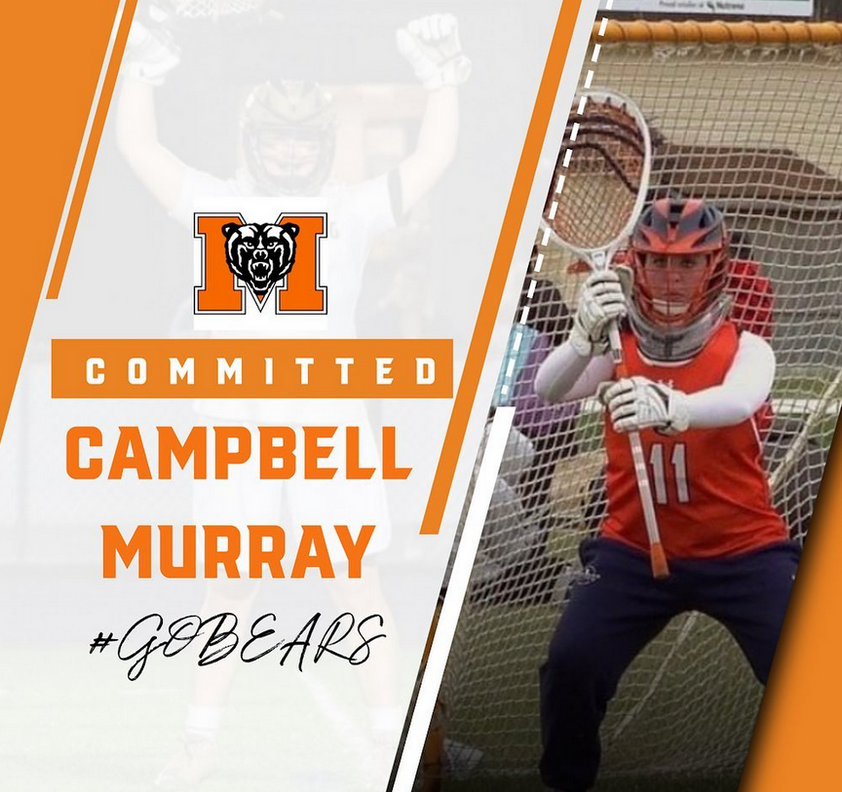 Lacrosse commitment graphic for Campbell Murray to Mercer University, wearing red uniform and holding stick