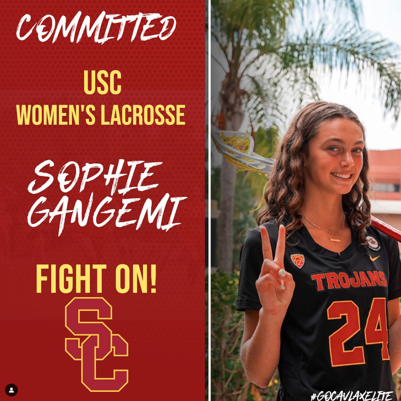 Sophie Gangemi commits to USC Women’s Lacrosse, wearing black Trojans jersey with