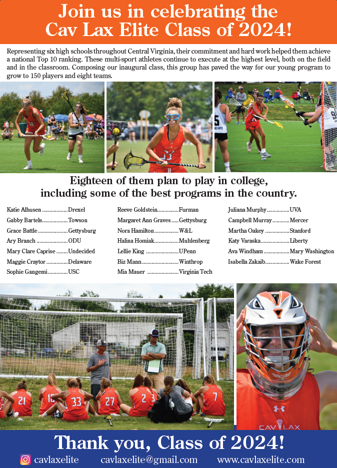 CAV Lax Elite player commits to collegiate lacrosse, athlete in orange uniform with pink background overlay