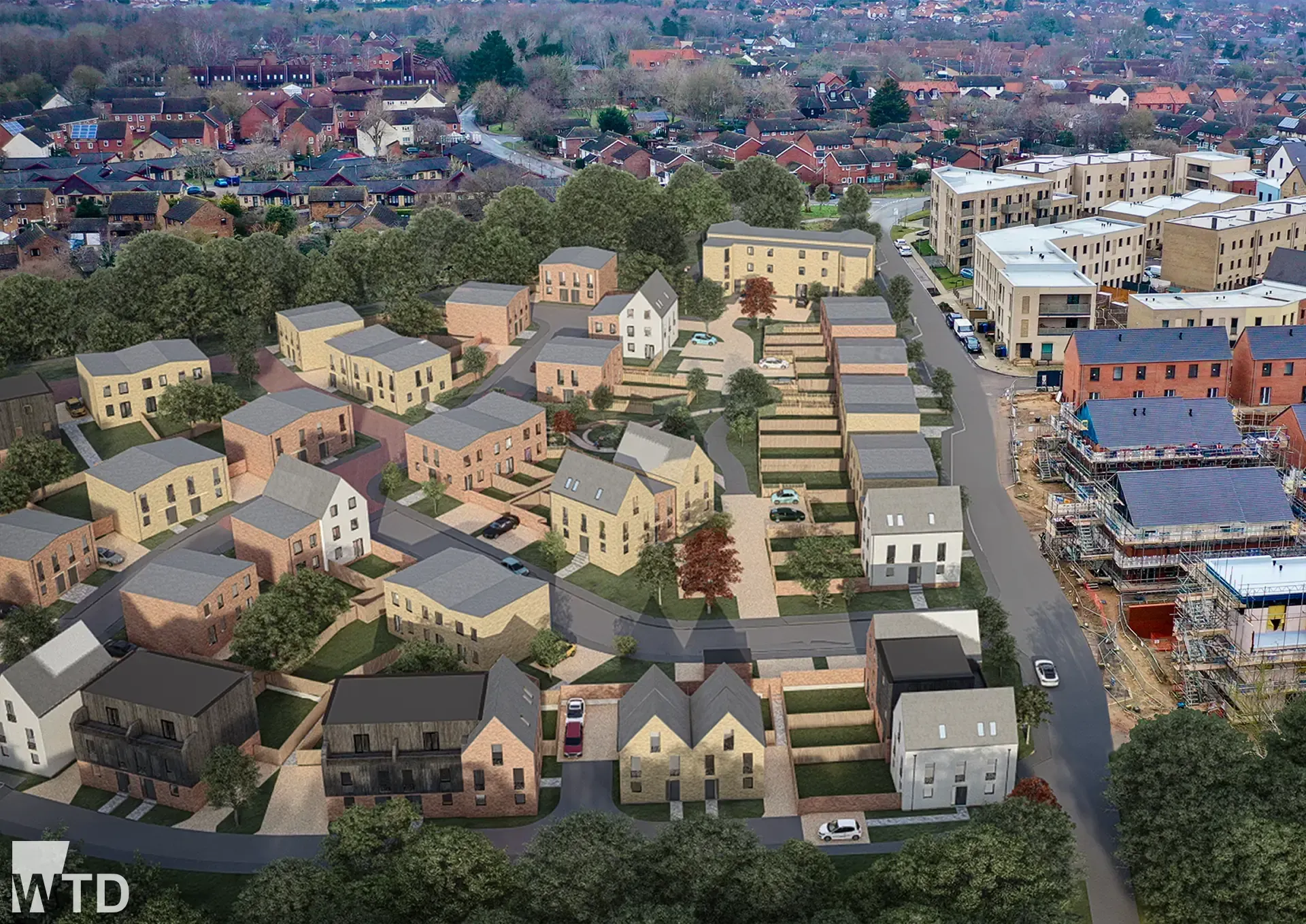 WTD Project - Threescore Phase 3 - Ariel Image Looking North onto site down Saxoncote Avenue