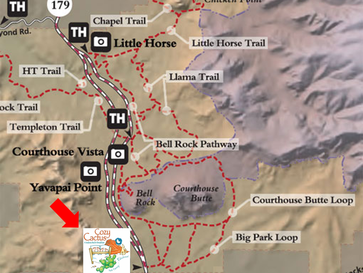 A map showing the location of a restaurant called cozy cactus
