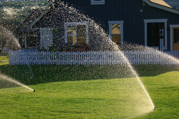 sprinklers at work on a residential property