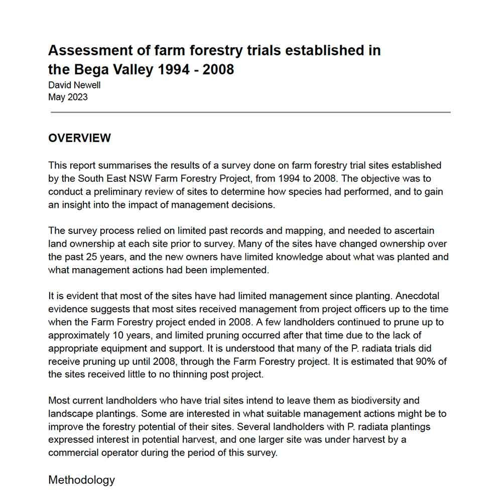 Assessment of farm forestry trials established in the Bega Valley 1994 – 2008