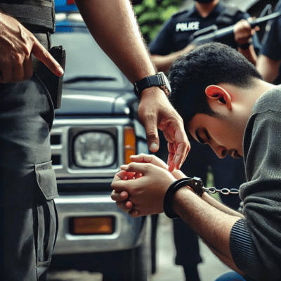 A man being arrested for aggravated assault