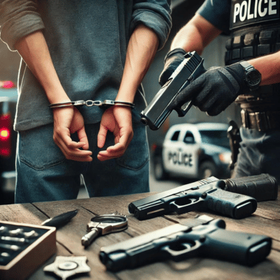 A man being arrested for weapons charges
