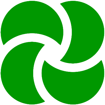 Grünes, vierblättriges Design mit gebogenen, sich überlappenden Segmenten.