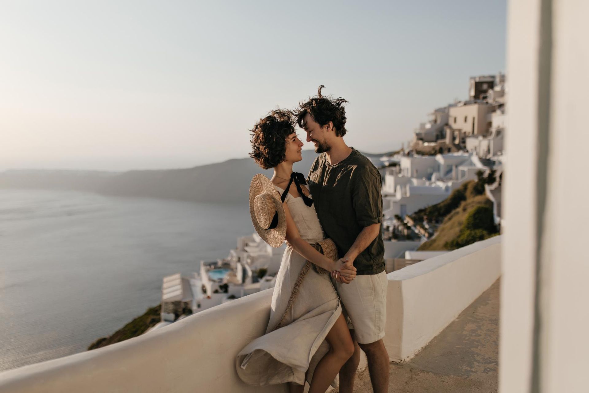 Romantic Couple in Santorini Greece