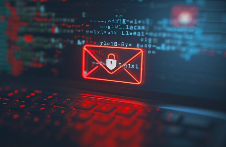 A laptop with a red envelope with a padlock on it.