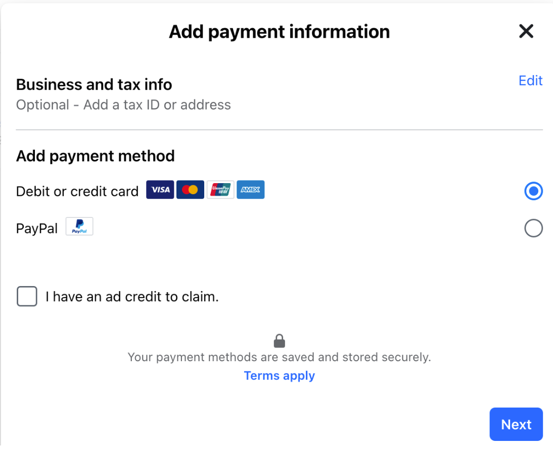 Add Payment Information