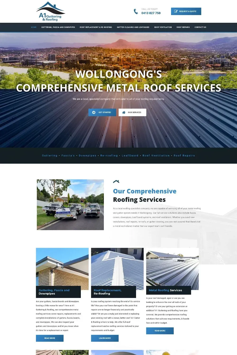 A1 Guttering & Roofing home page website preview