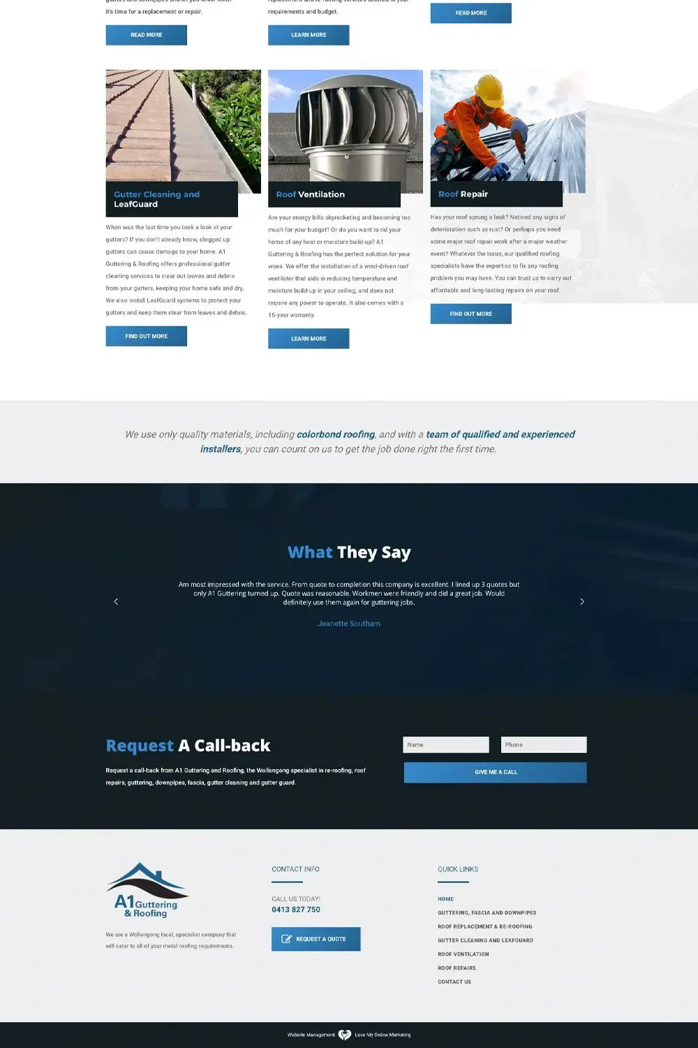 A1 Guttering & Roofing home page website preview #2