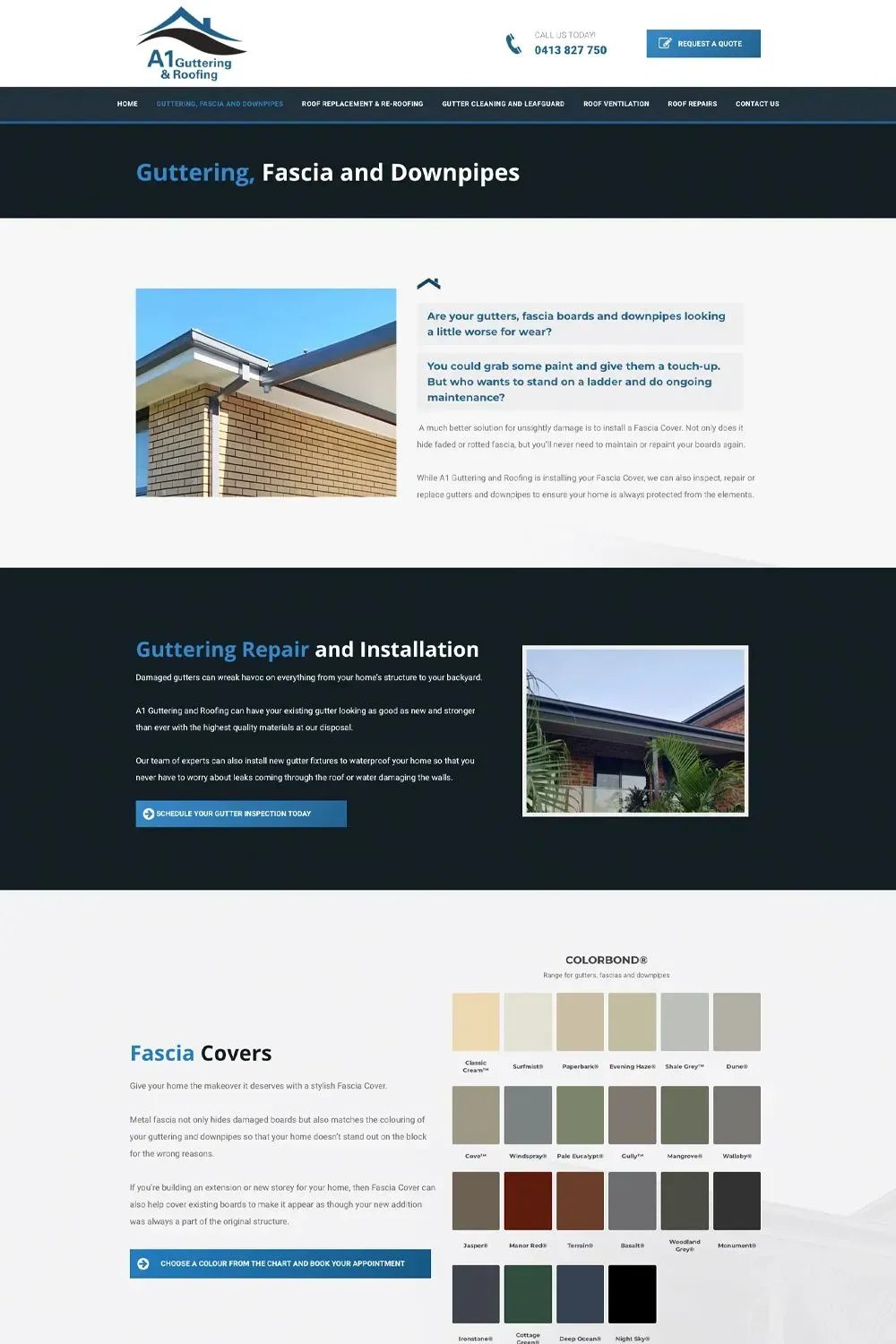 A1 Guttering & Roofing internal page website preview