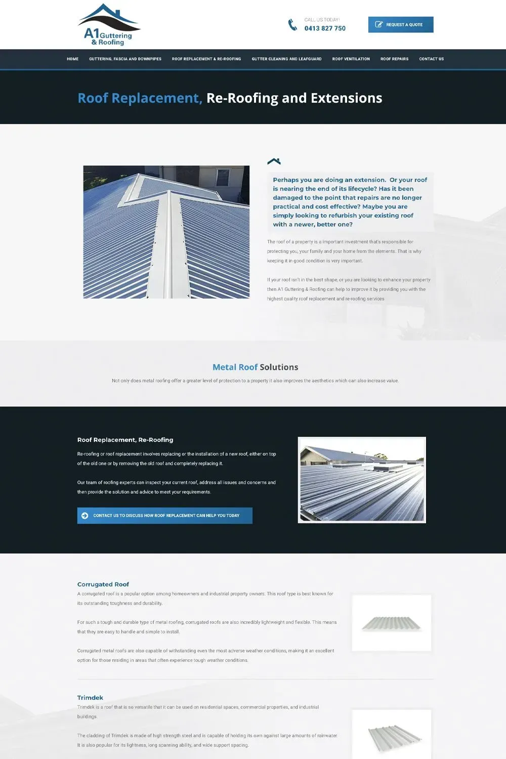 A1 Guttering & Roofing internal page website preview #2