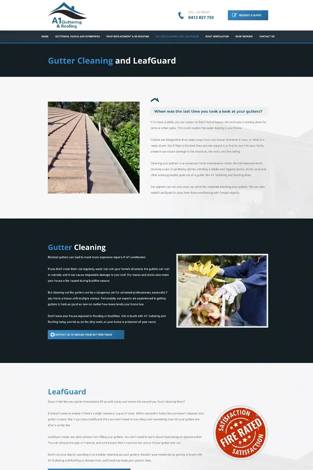 A1 Guttering & Roofing internal page website preview #3