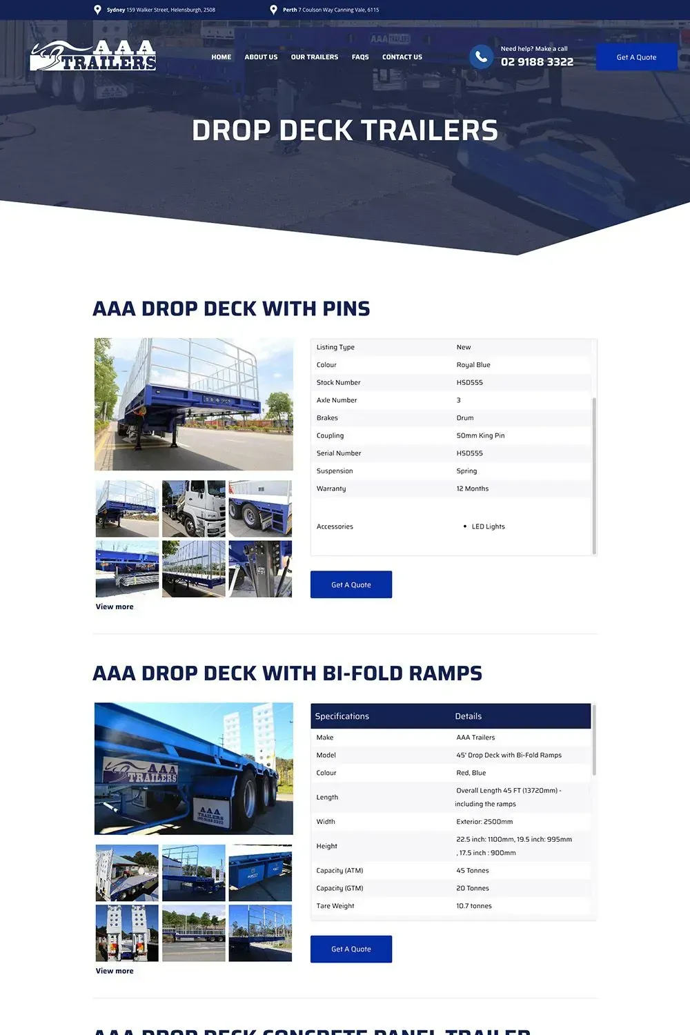 AAA Trailers internal page preview