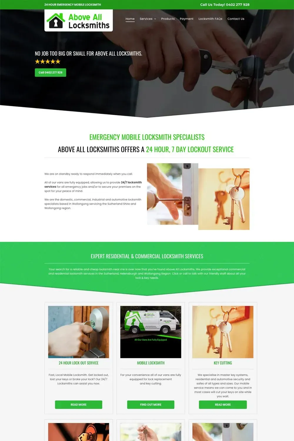 Above All Locksmiths website preview - home page