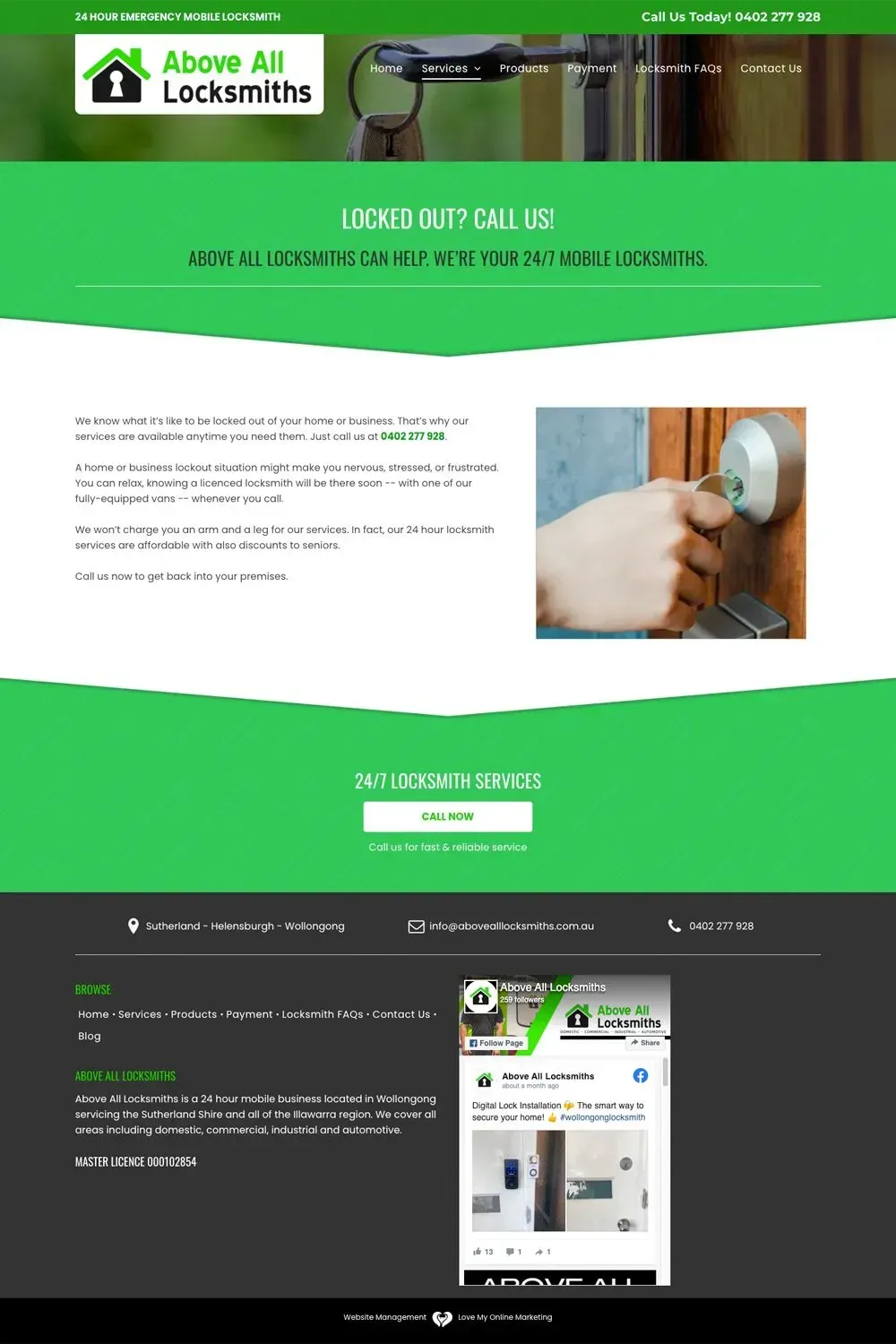 Above All Locksmiths website preview - internal page